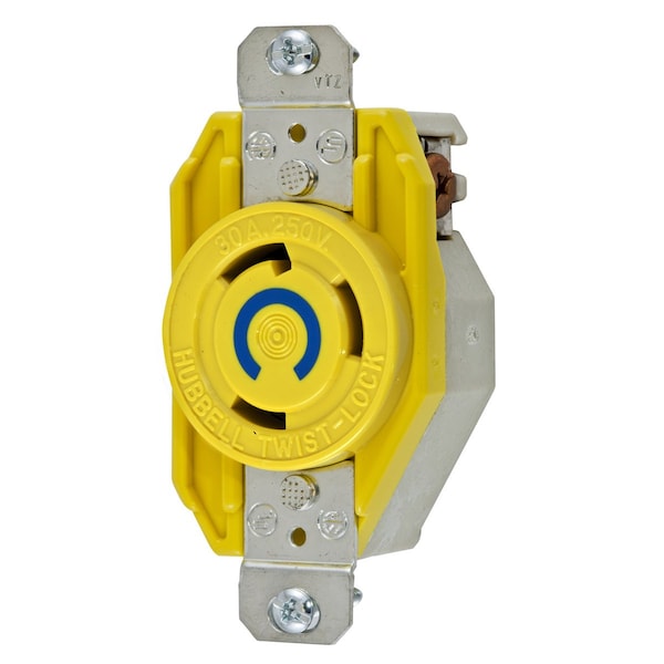 Locking Receptacle, L6-30R, 30 A, 250V AC, Single Phase, 2 Pole, Flush Mount, Screw Terminals